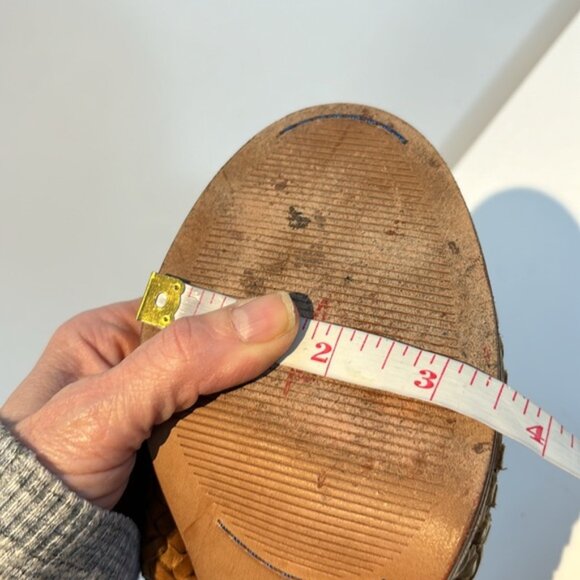 Frye Tan Woven Leather Heeled Sandals - Picture 14 of 14